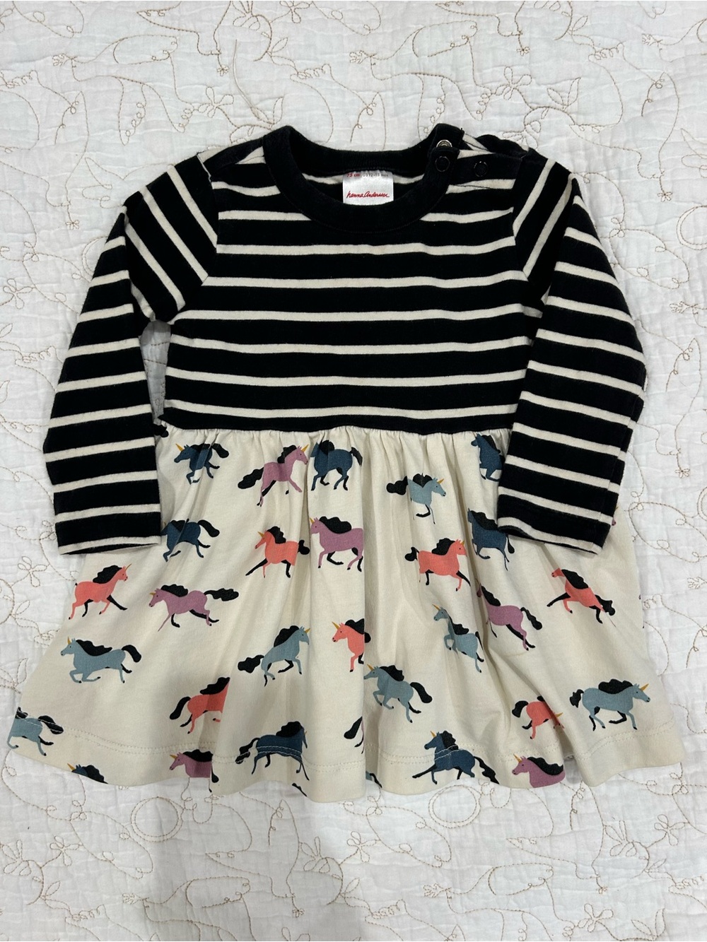 Hanna Andersson Black & Cream Striped Horse Print Dress